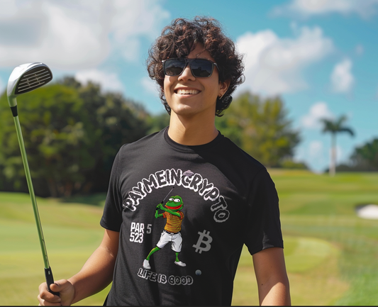 Crypto Links Tee | Pepe the Golfer Shirt | 'Pay Me in Crypto' Golf T-Shirt