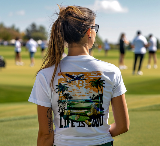 Seaside Crypto Golf Tee | Life is Good Par 3 Graphic T-Shirt | Ocean View Golfing Tee | Crypto & Golf Shirt